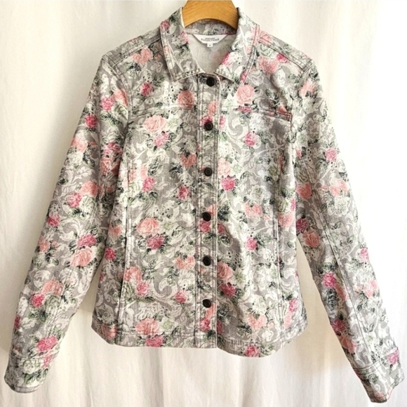 Northern Reflections Grey & Pink Floral Jacquard Button Jacket - Picture 4 of 16